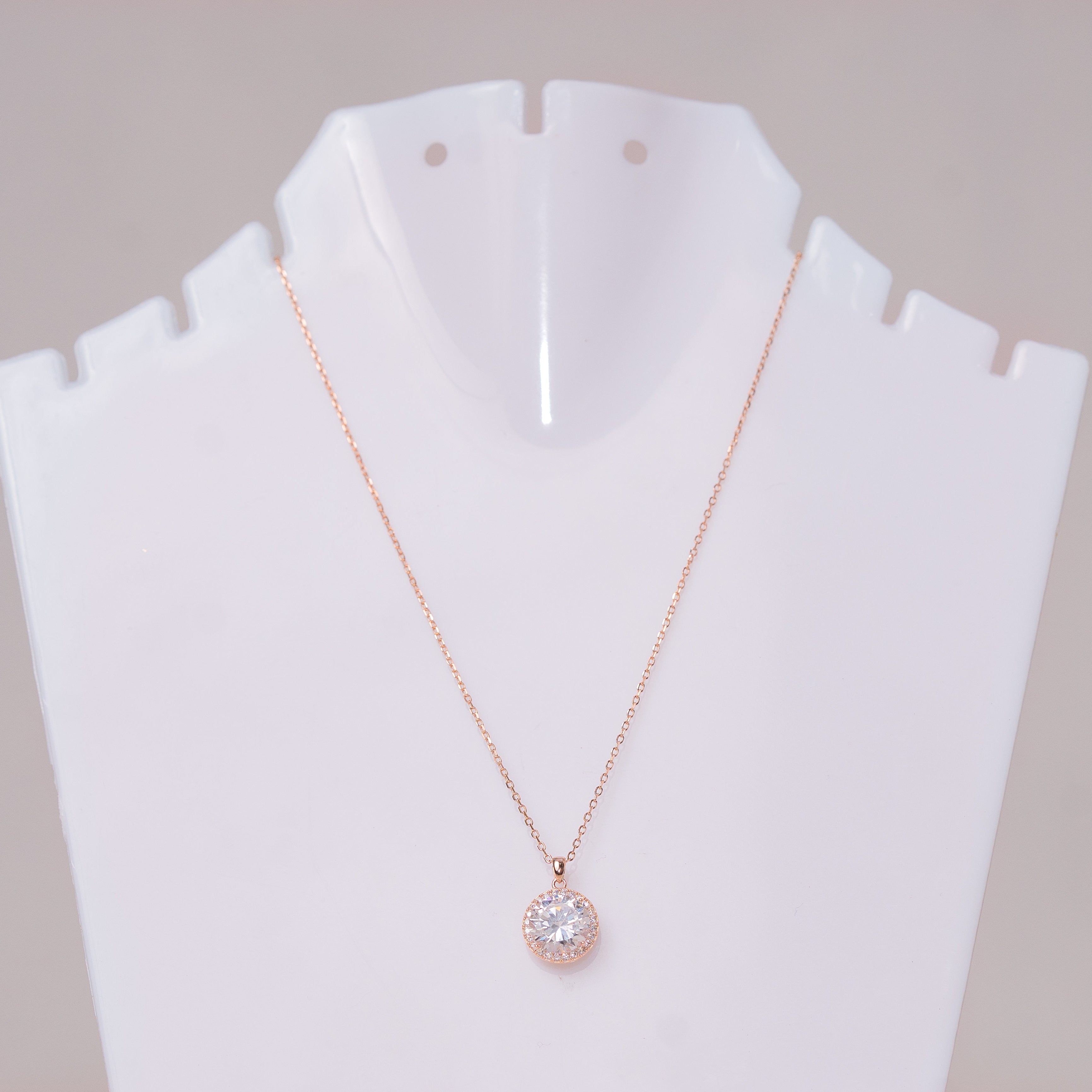 Rose Halo Solitaire Pendant Necklace