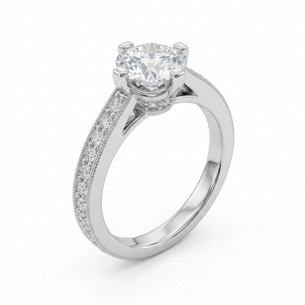 Milgrain Cathedral Solitaire Ring