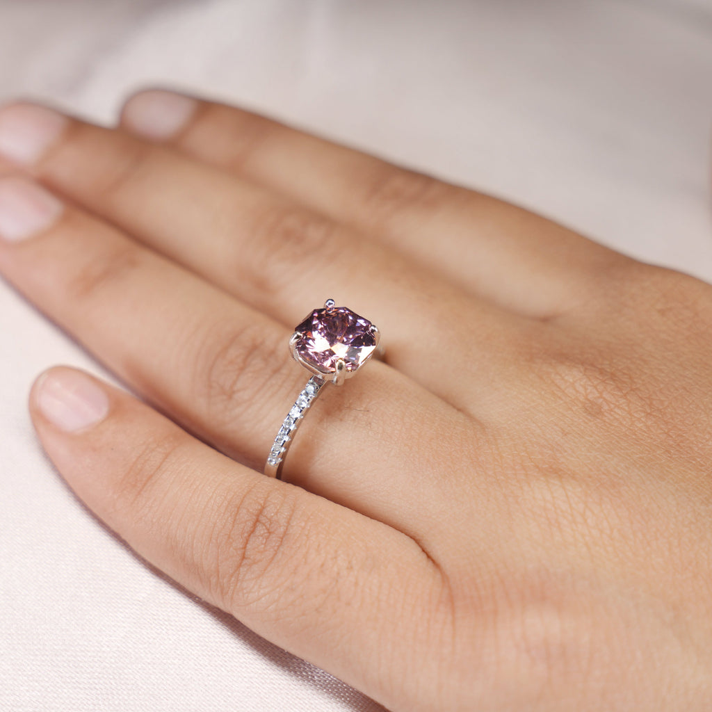 Blush Cushion Solitaire Pavé Ring