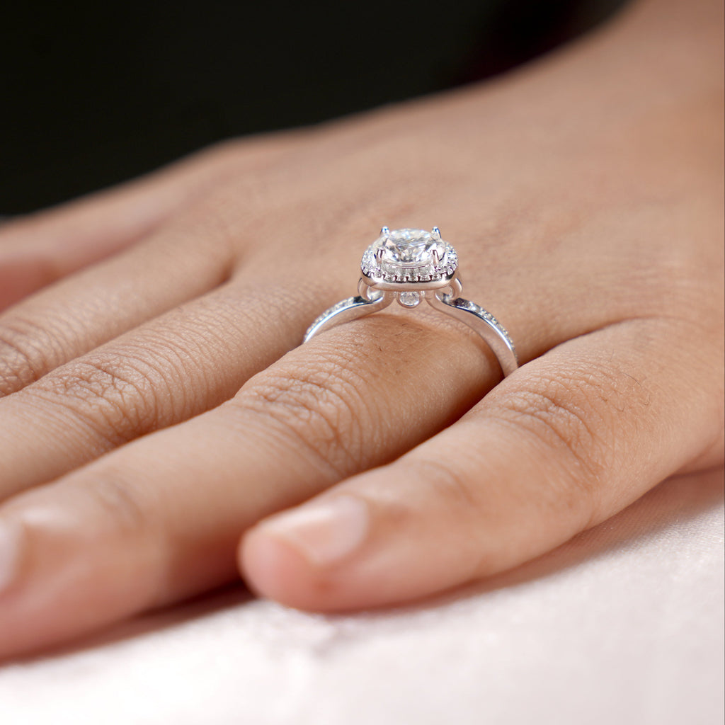 Cushion Halo Solitaire Ring