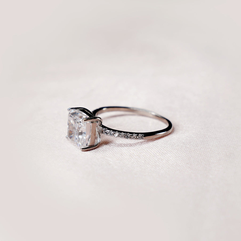 Grand Radiant Solitaire Pavé Ring