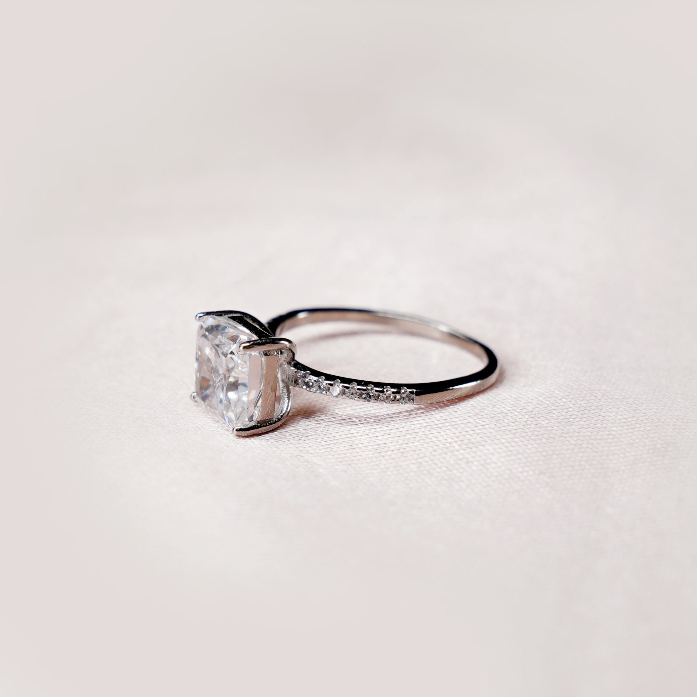Grand Radiant Solitaire Pavé Ring
