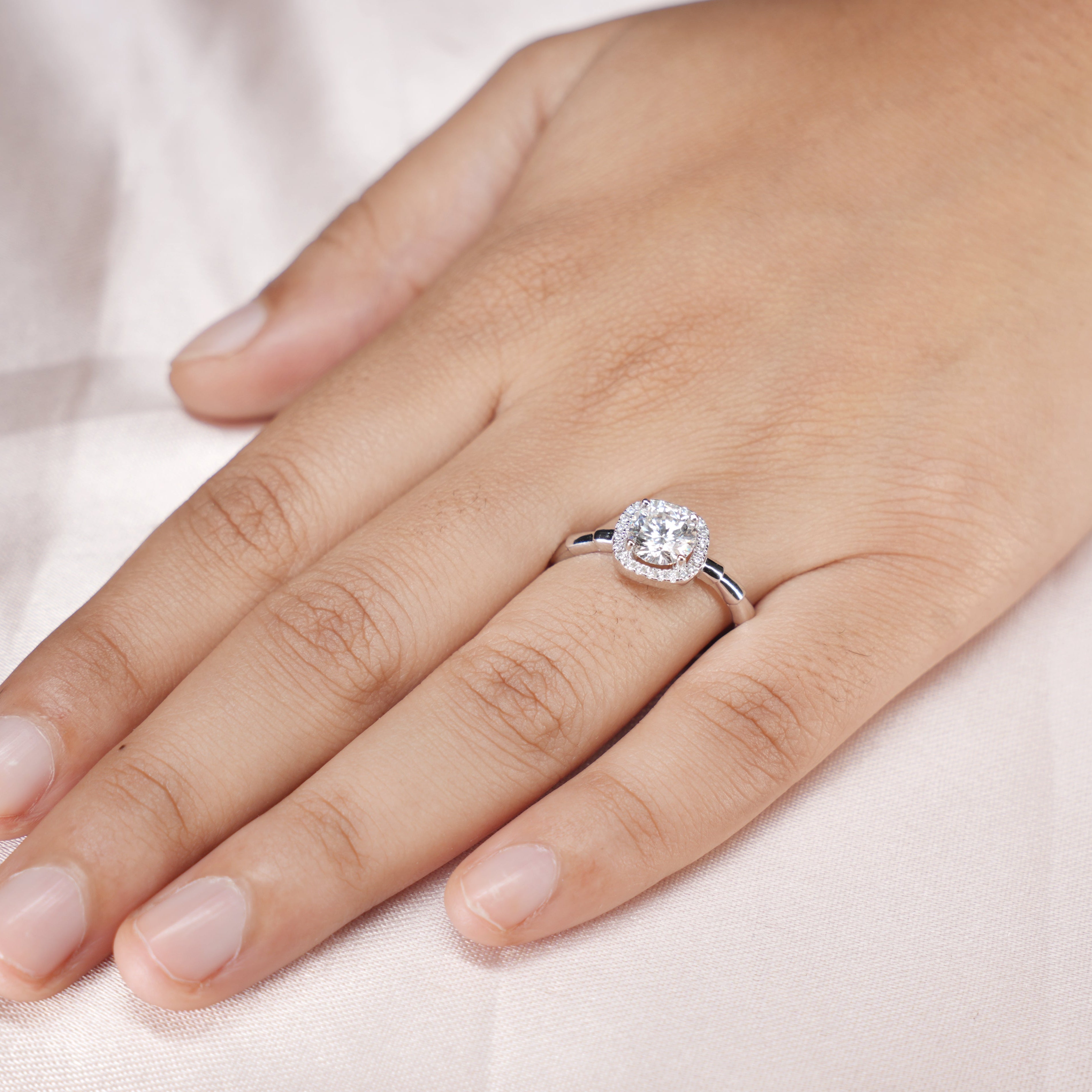 Cushion Halo Solitaire Ring