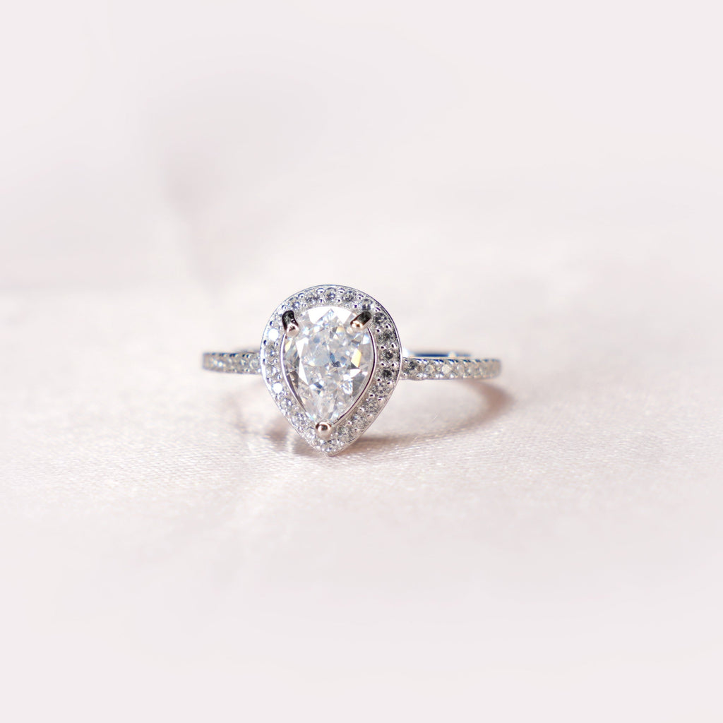 Pear Halo Pavé Solitaire Ring