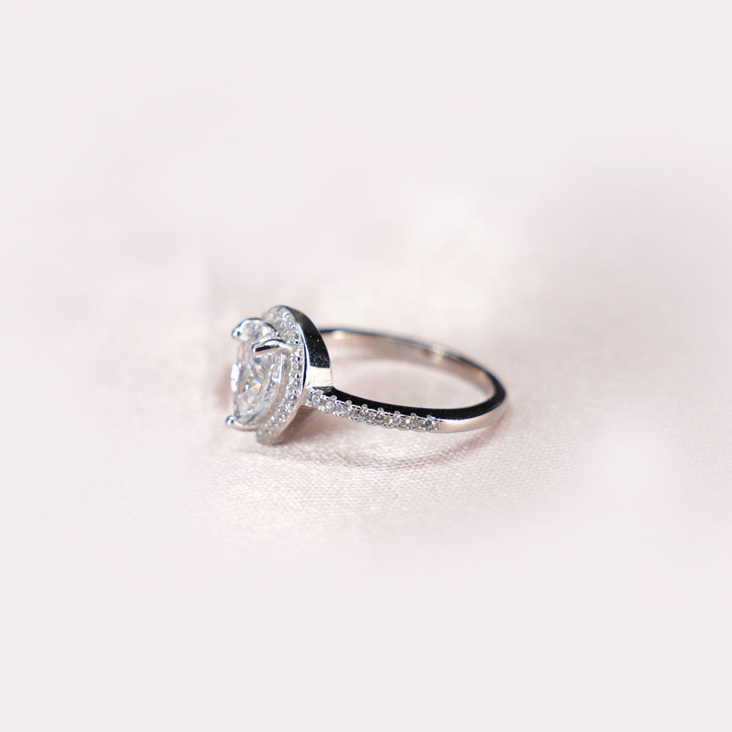 Pear Halo Pavé Solitaire Ring