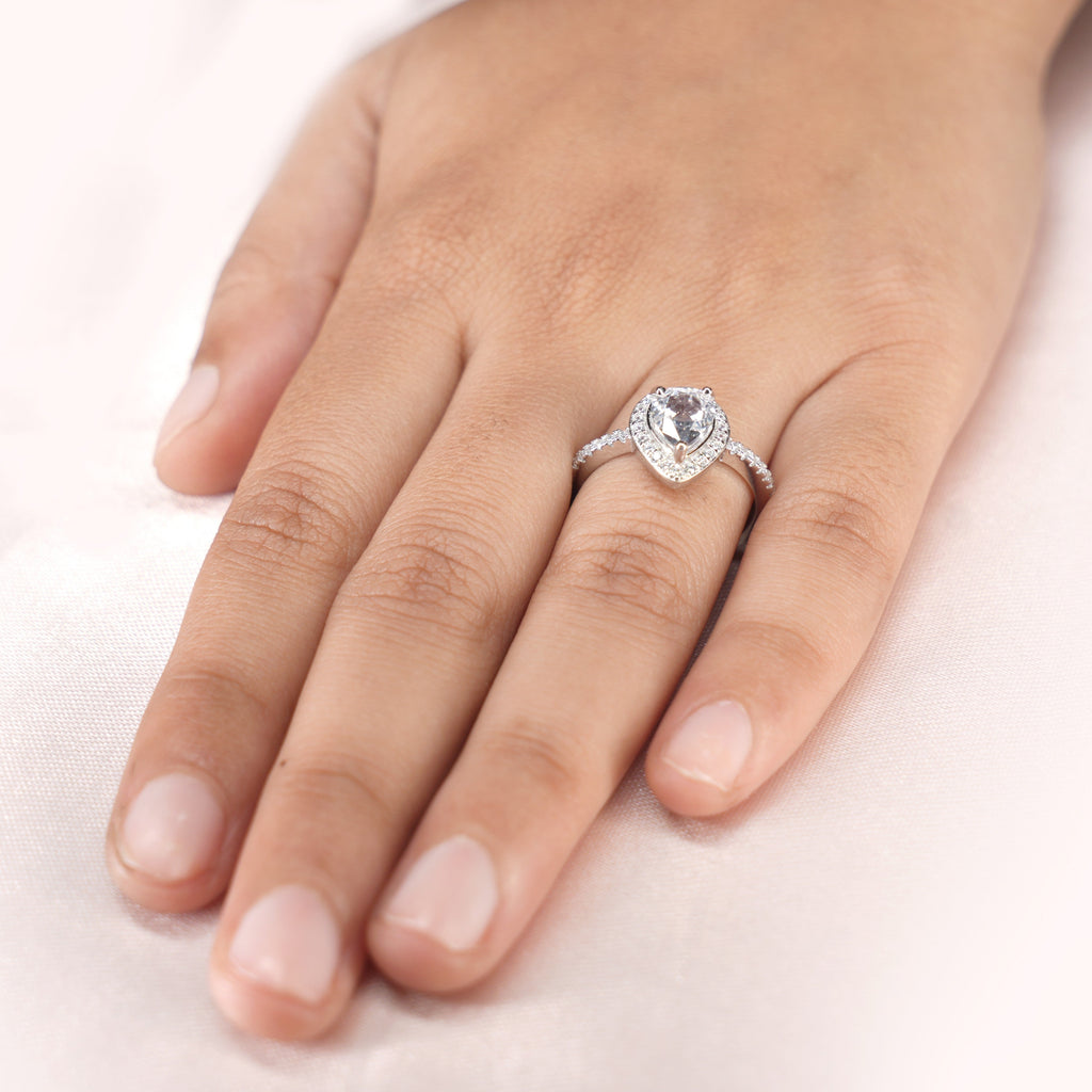 Pear Halo Pavé Solitaire Ring