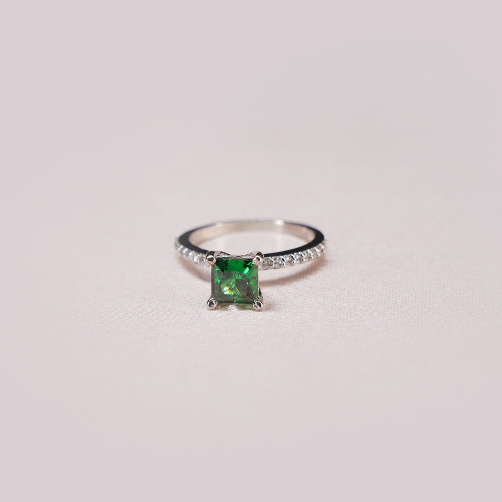 Emerald Princess Solitaire Pavé Ring
