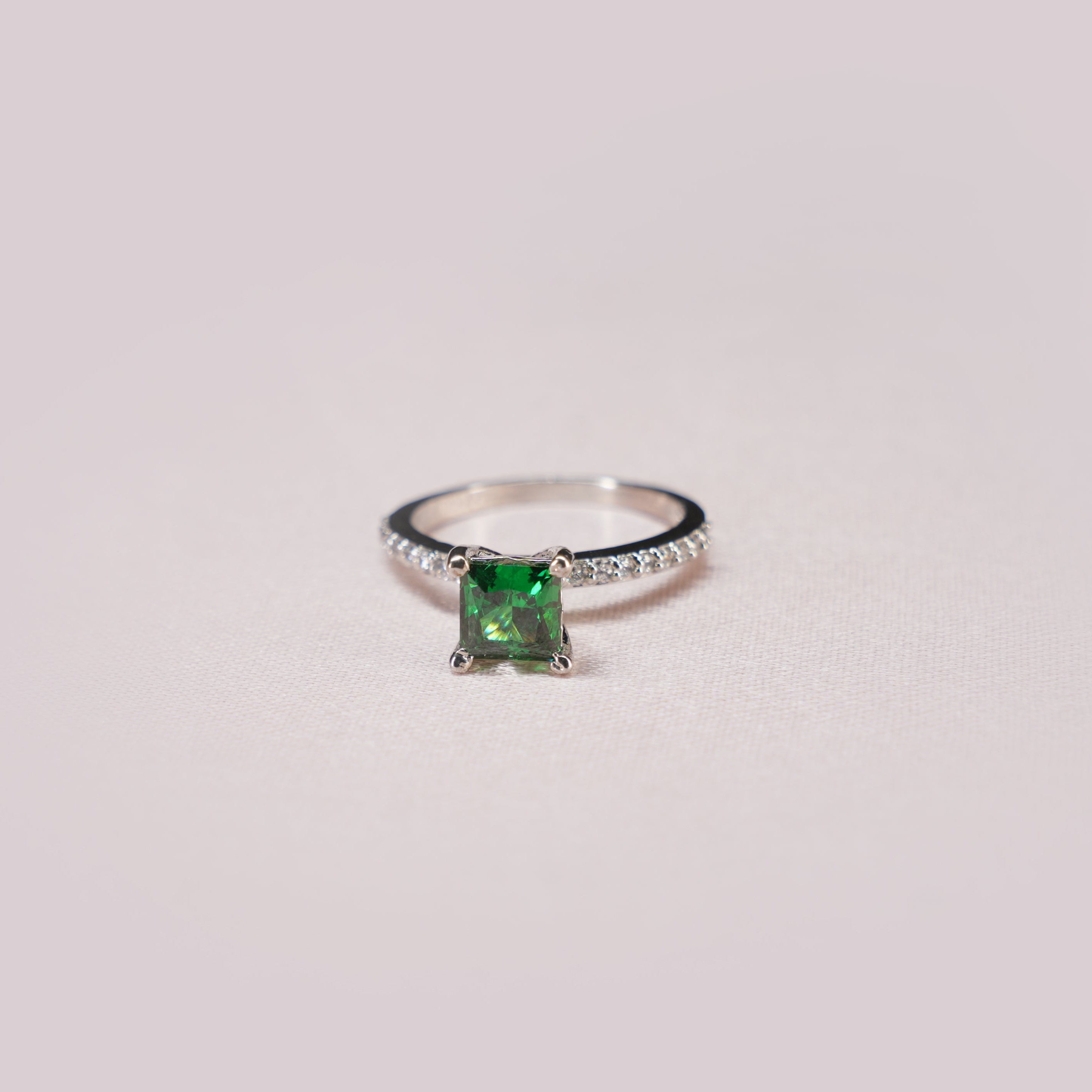 Emerald Princess Solitaire Pavé Ring
