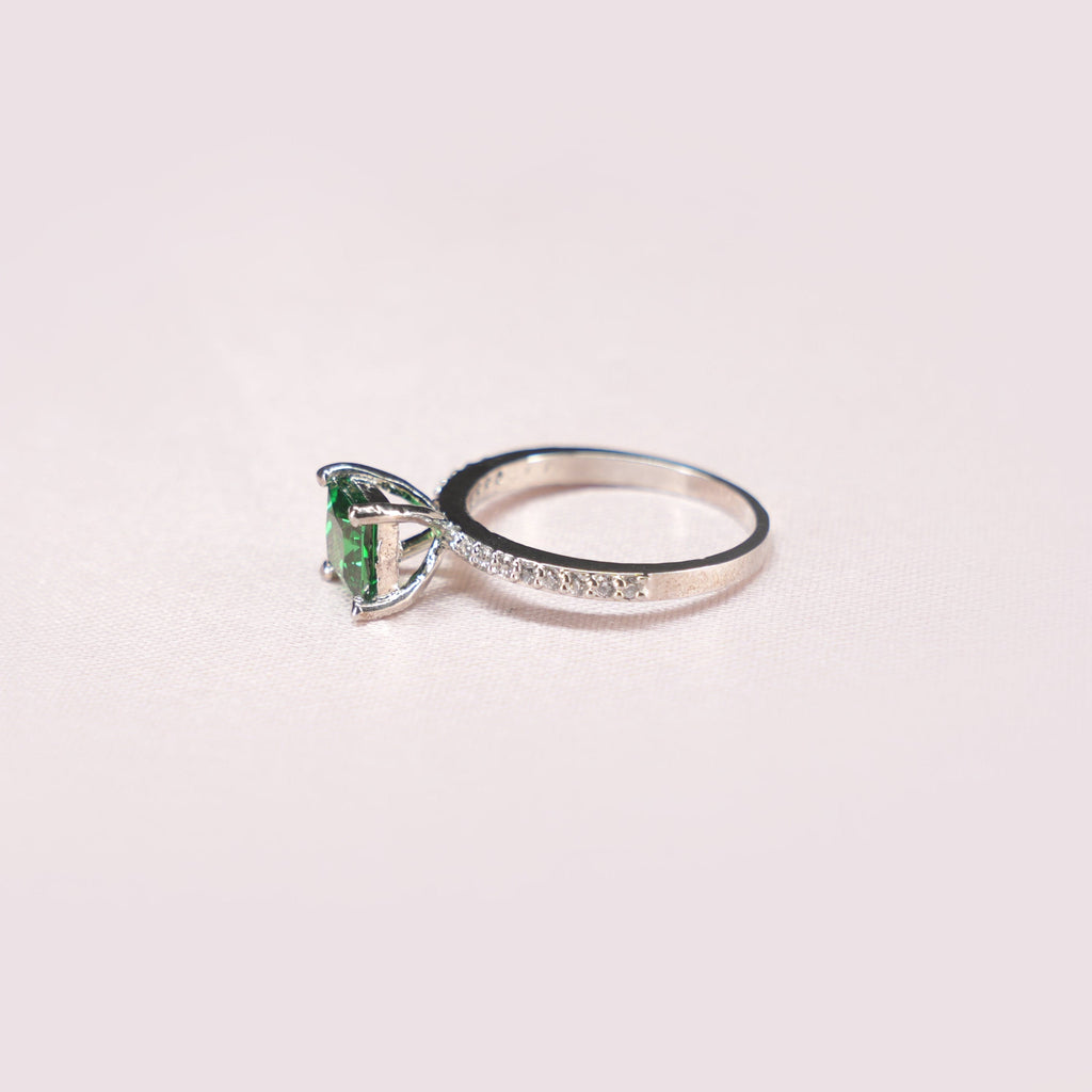 Emerald Princess Solitaire Pavé Ring