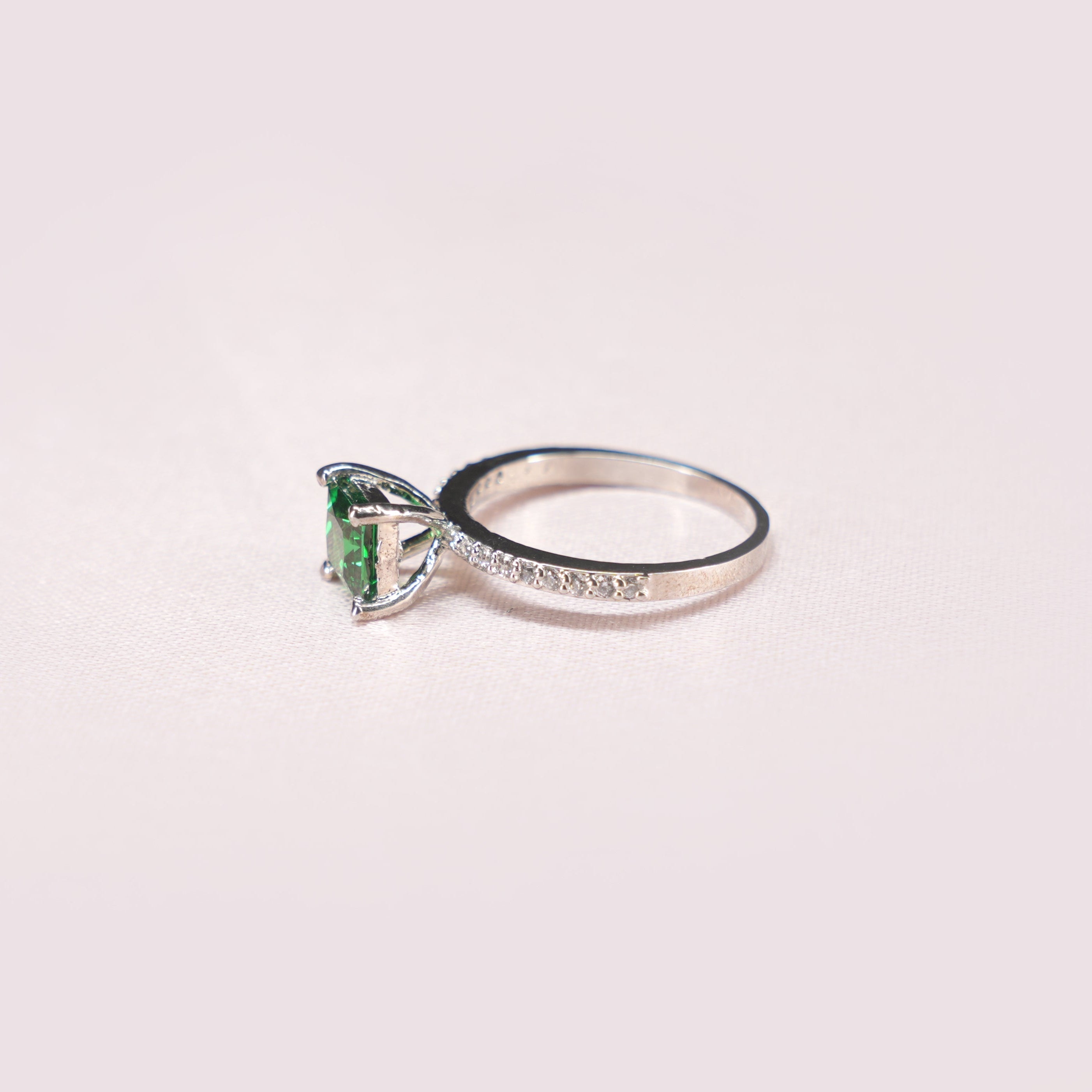 Emerald Princess Solitaire Pavé Ring