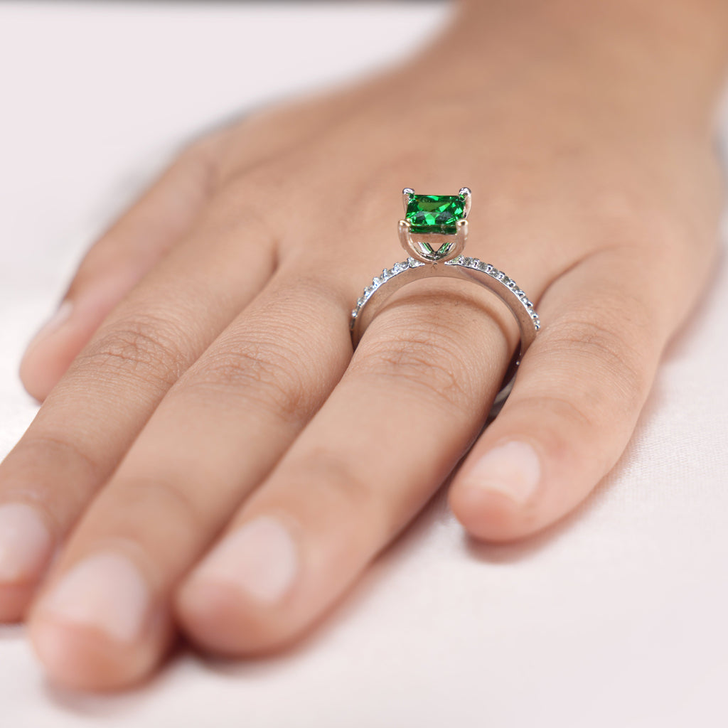 Emerald Princess Solitaire Pavé Ring