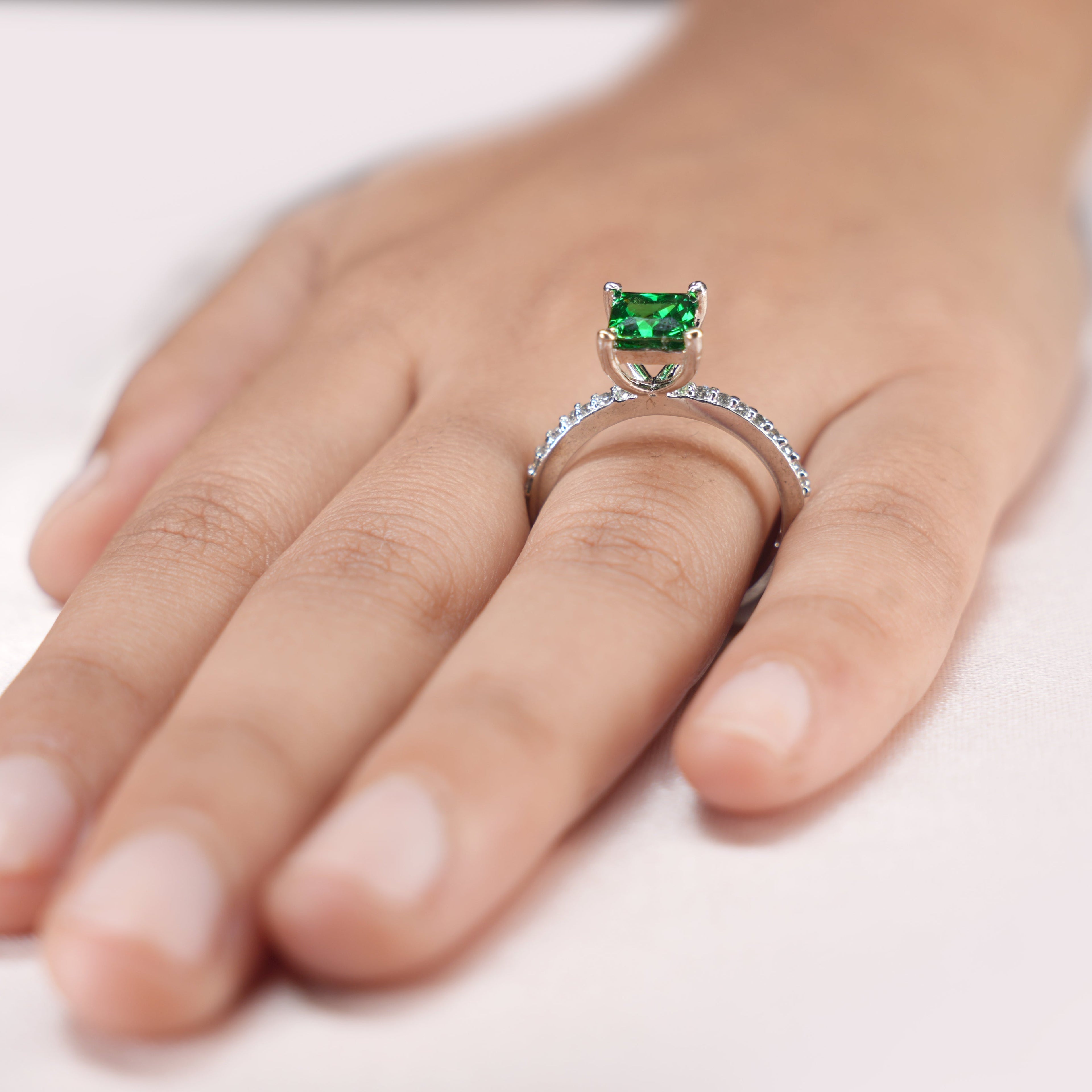 Emerald Princess Solitaire Pavé Ring