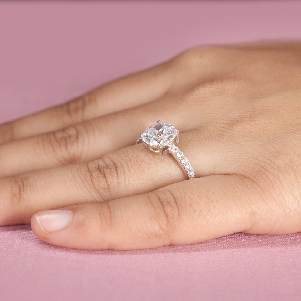 Cushion Cut Solitaire Pavé Ring