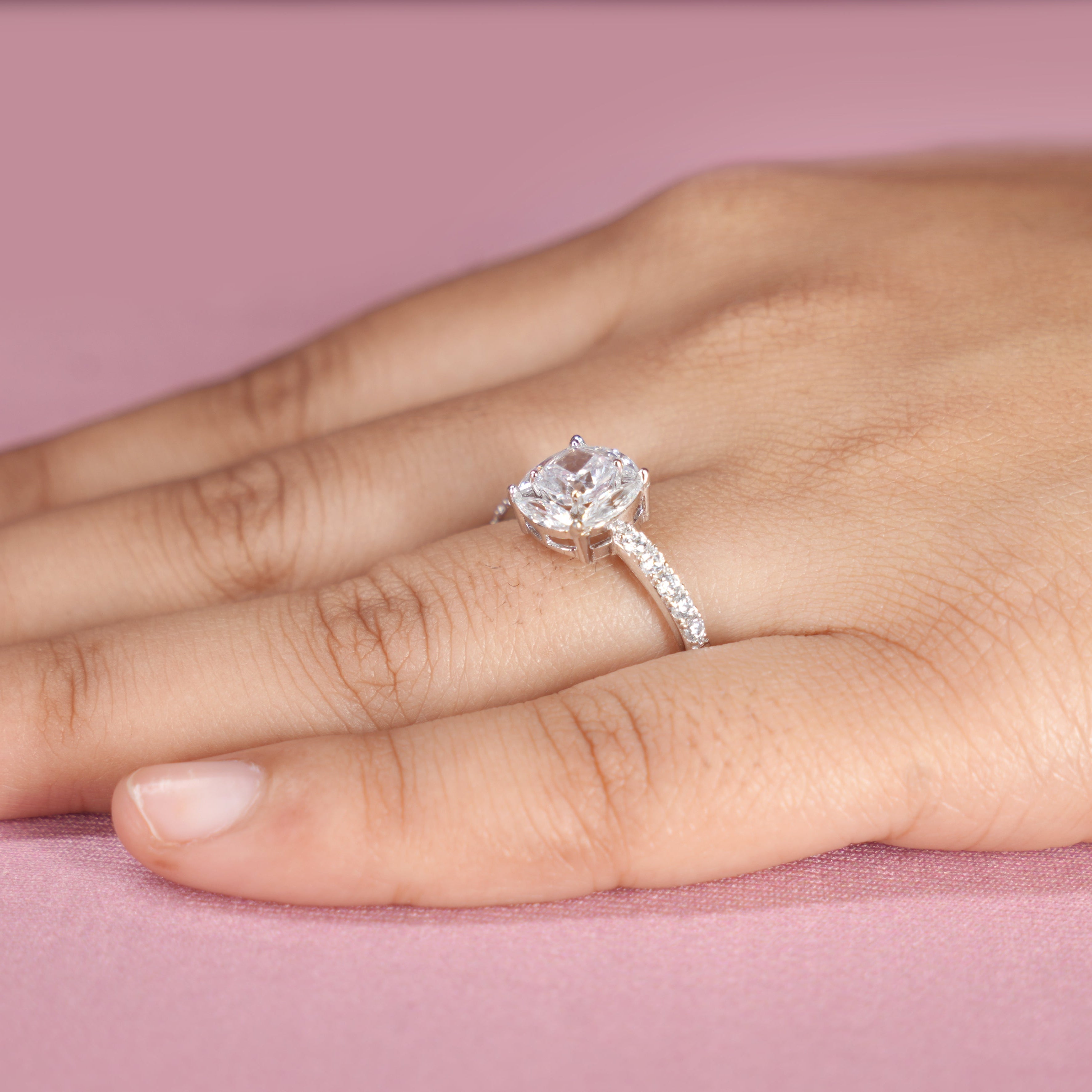 Cushion Cut Solitaire Pavé Ring