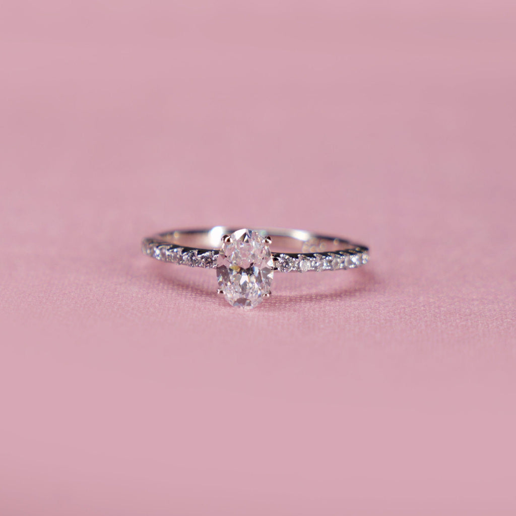 Oval Solitaire Pavé Ring