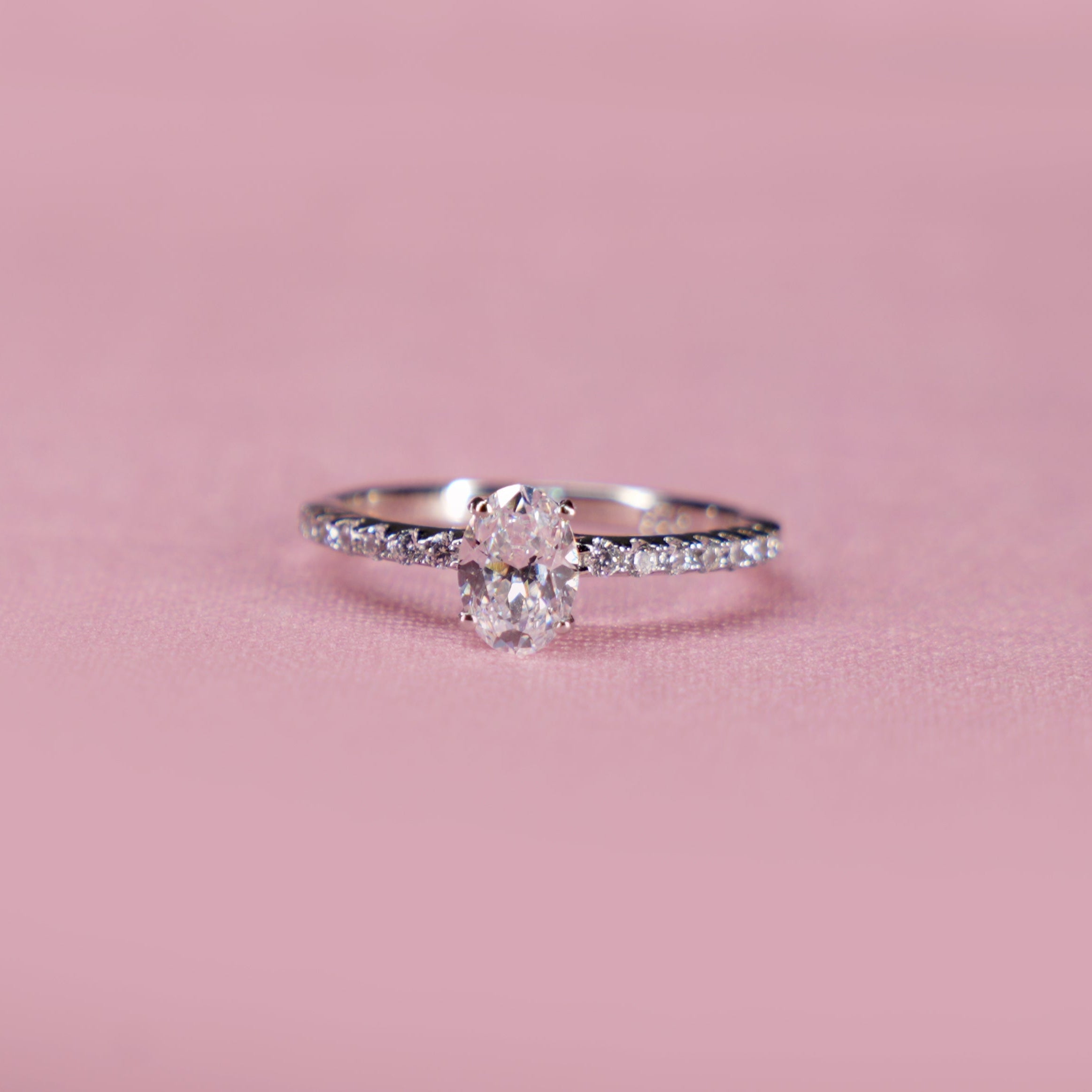 Oval Solitaire Pavé Ring
