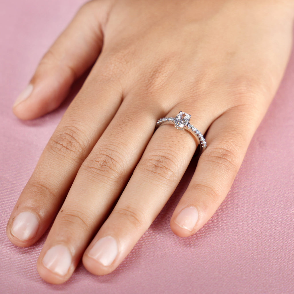 Oval Solitaire Pavé Ring