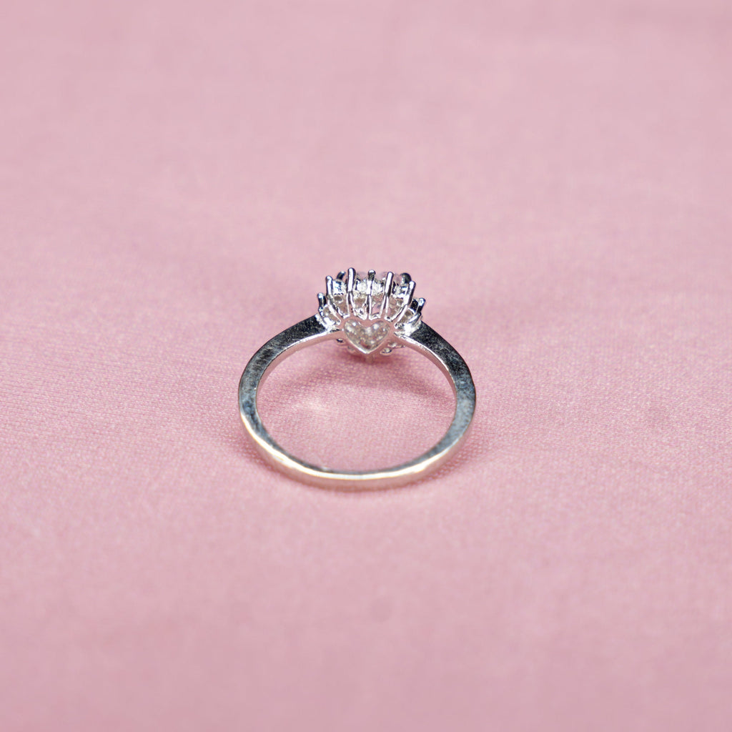 Title: Pink Heart Halo Solitaire Ring