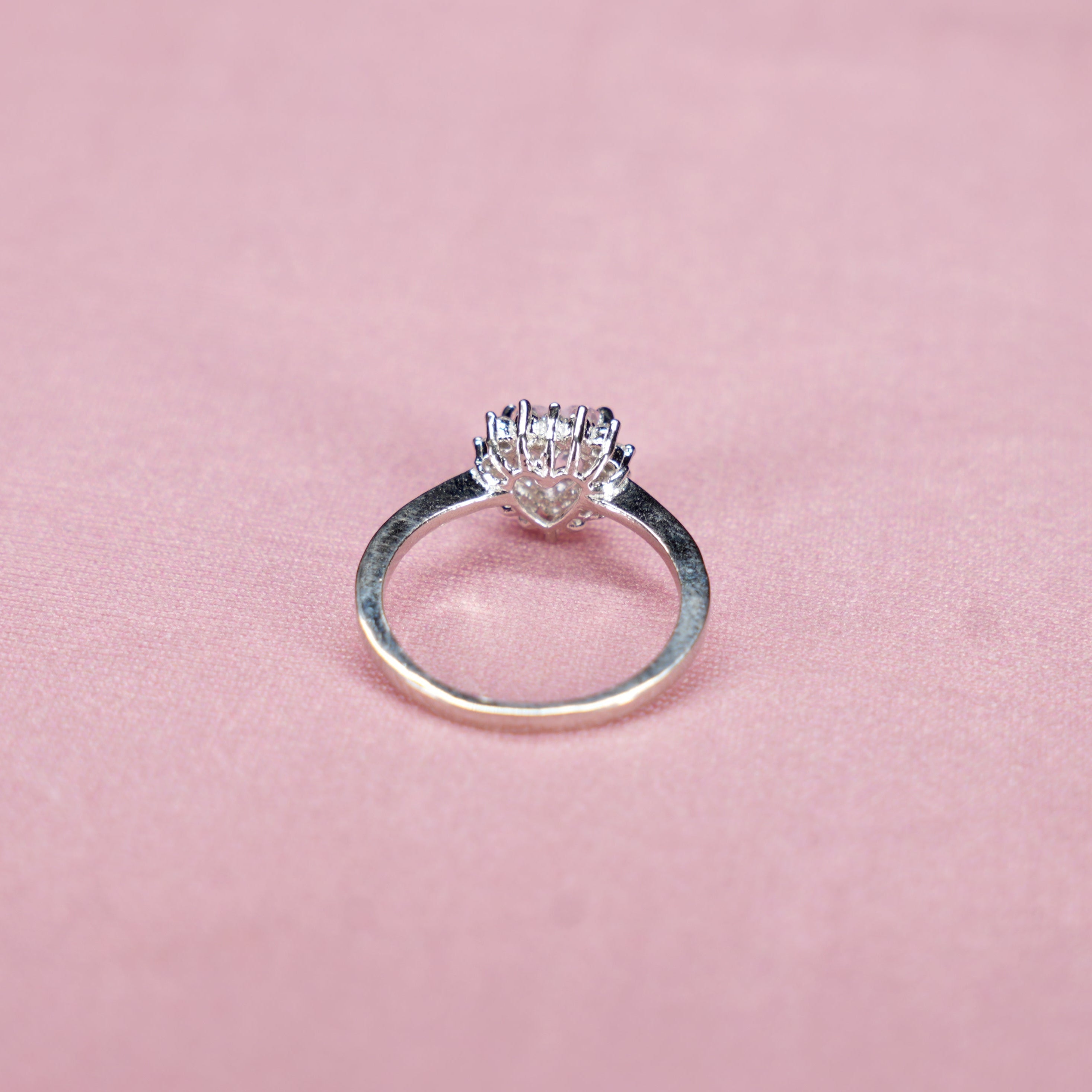 Title: Pink Heart Halo Solitaire Ring