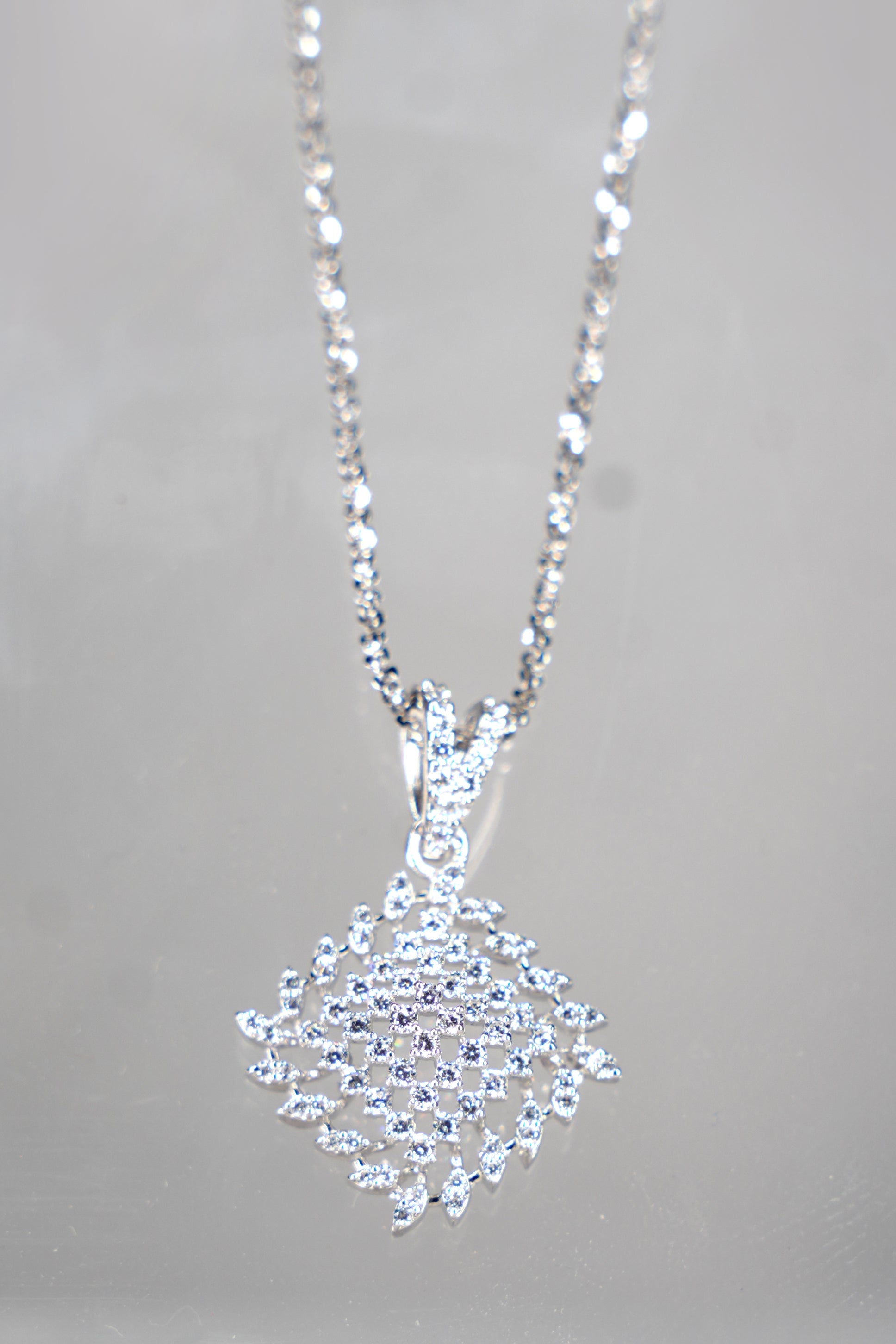Filet Diamond Grid Pendant Necklace