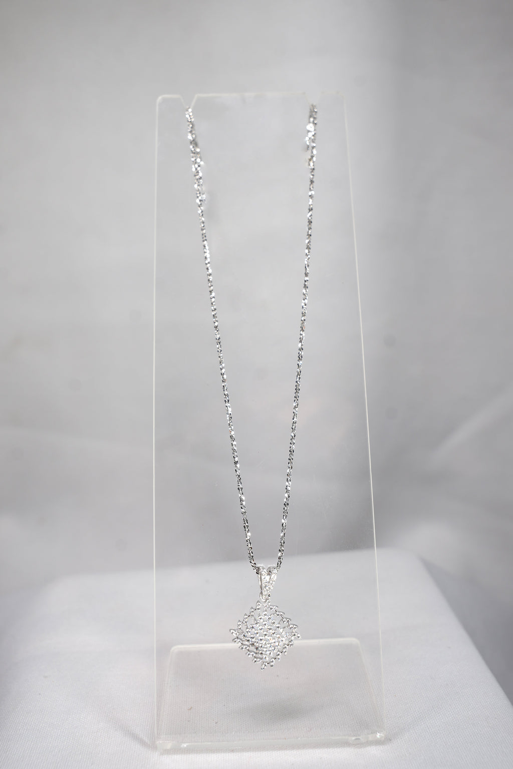 Filet Diamond Grid Pendant Necklace