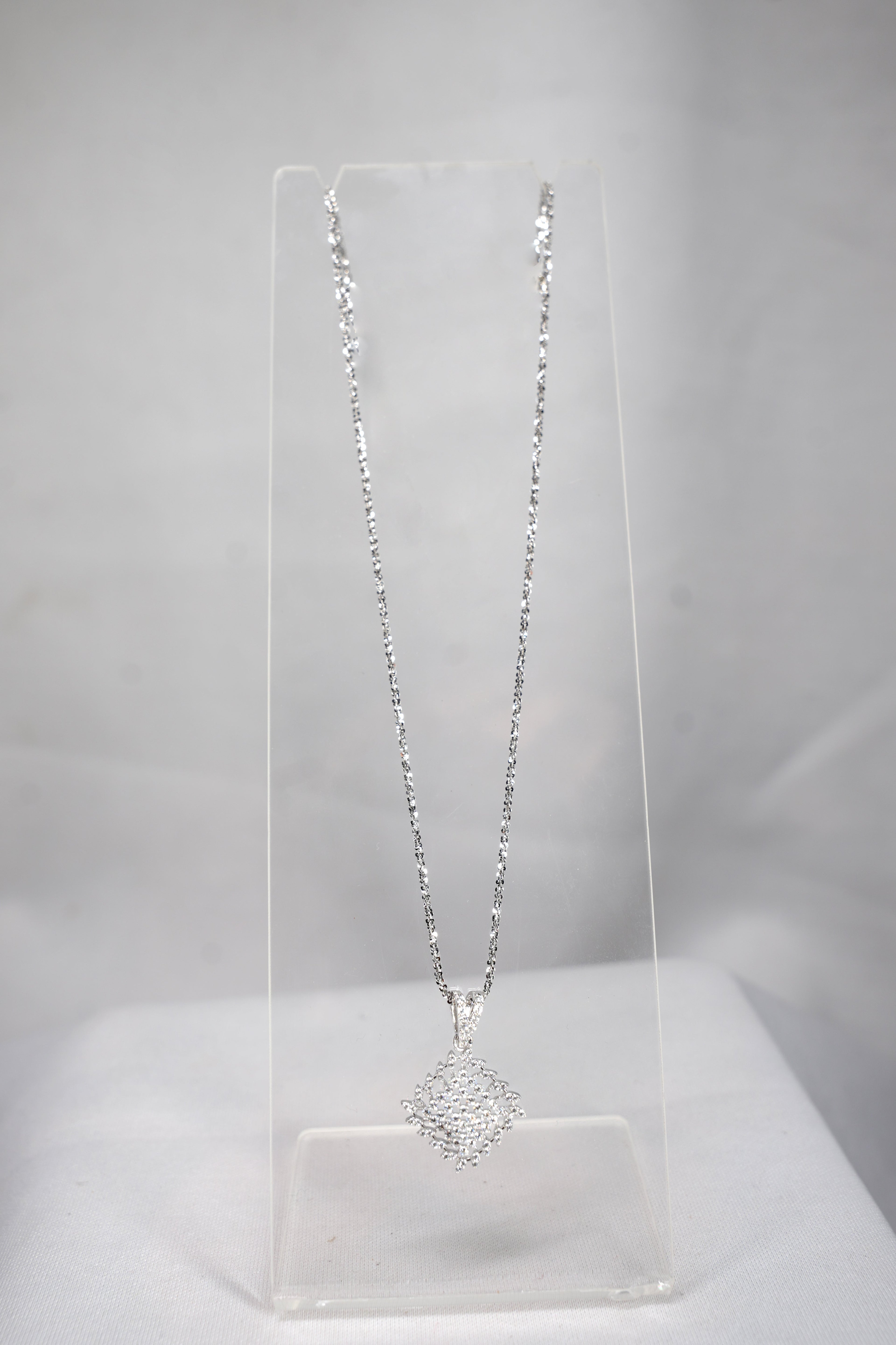 Filet Diamond Grid Pendant Necklace