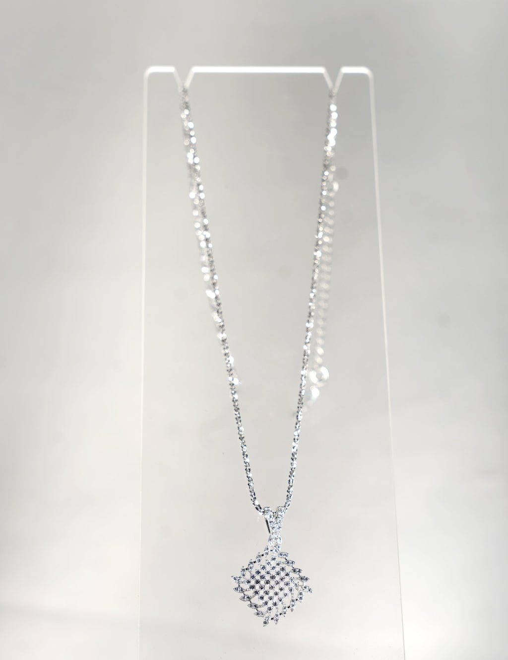 Filet Diamond Grid Pendant Necklace