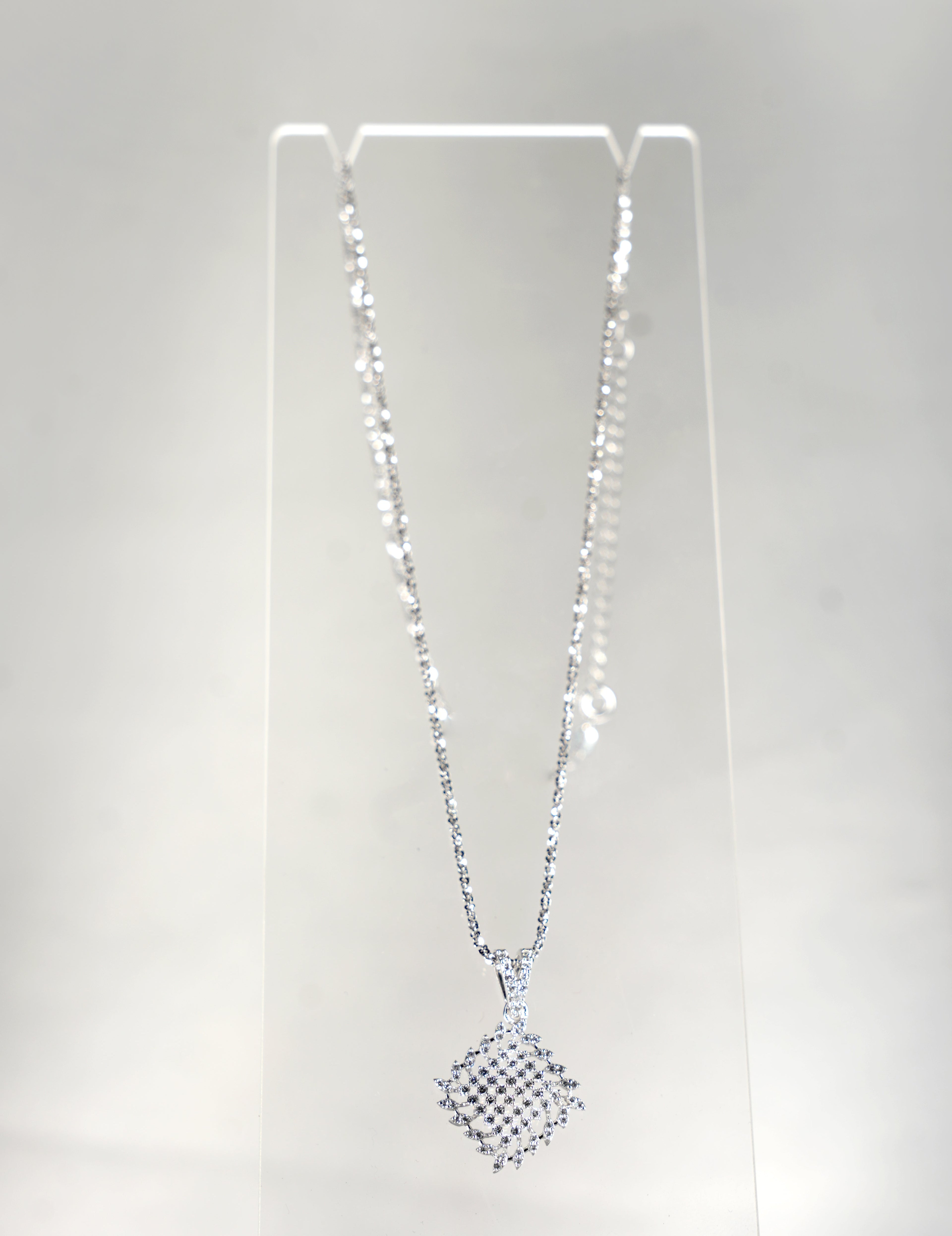Filet Diamond Grid Pendant Necklace