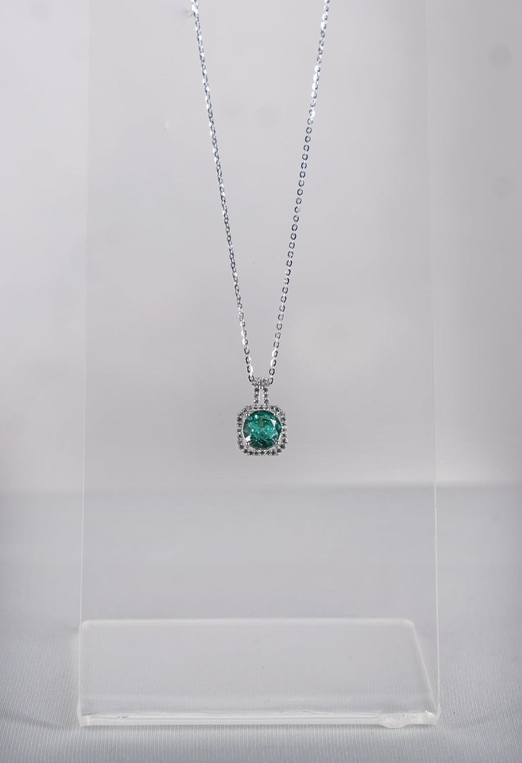 Emerald Halo Pendant Necklace