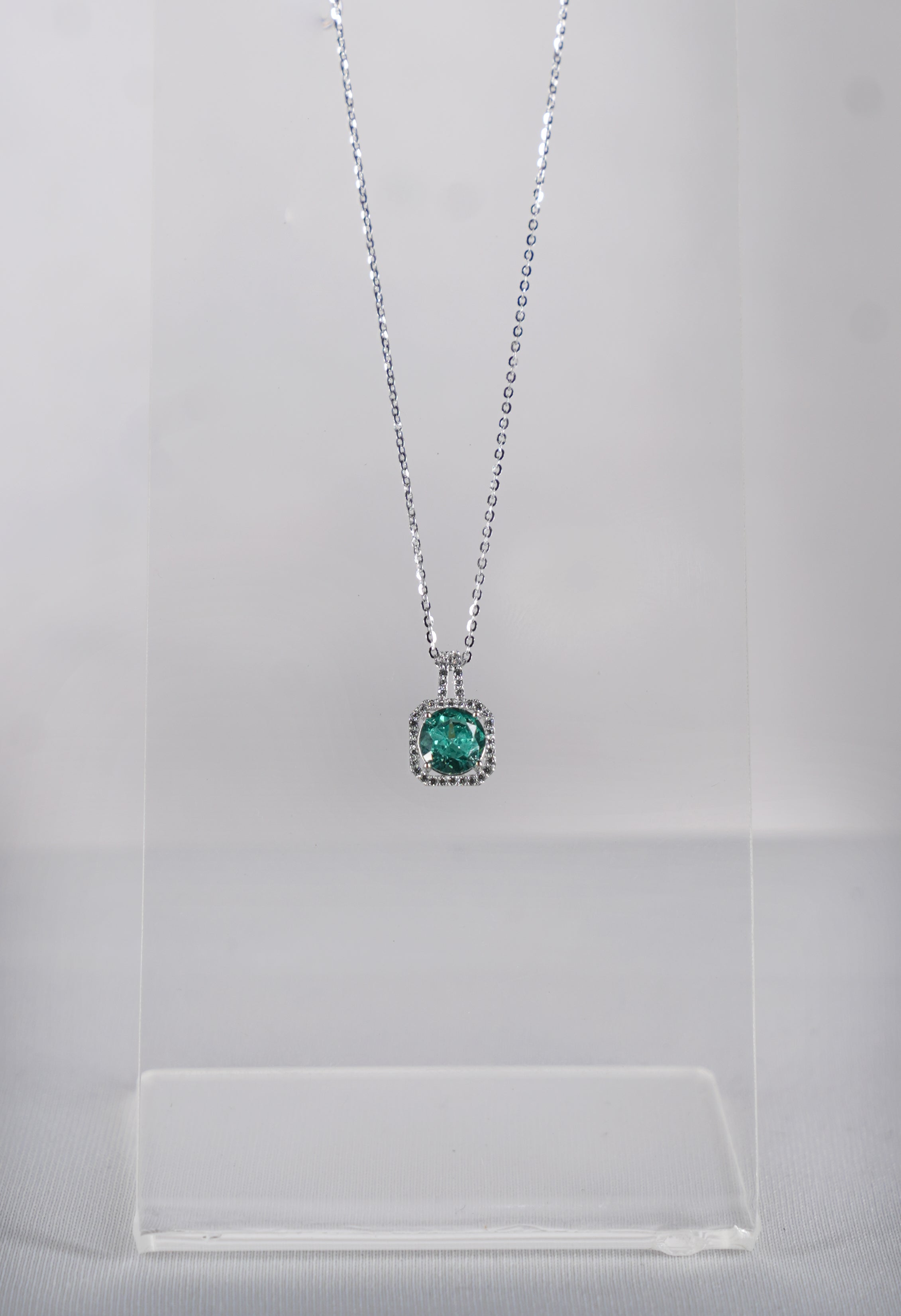 Emerald Halo Pendant Necklace