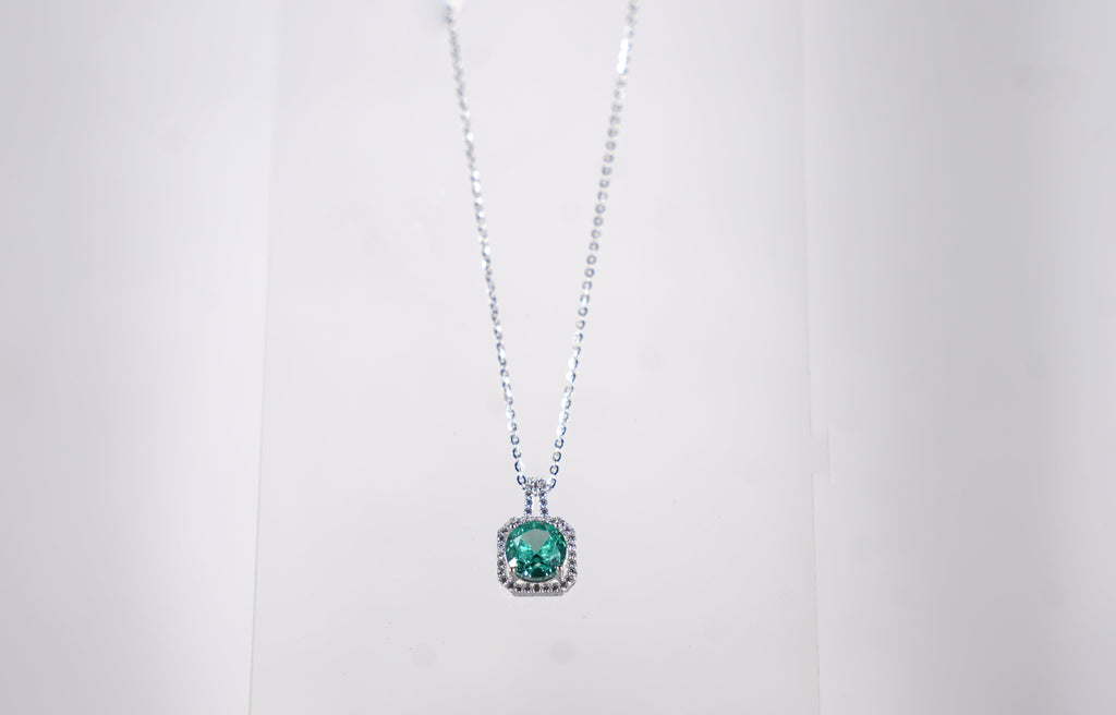 Emerald Halo Pendant Necklace