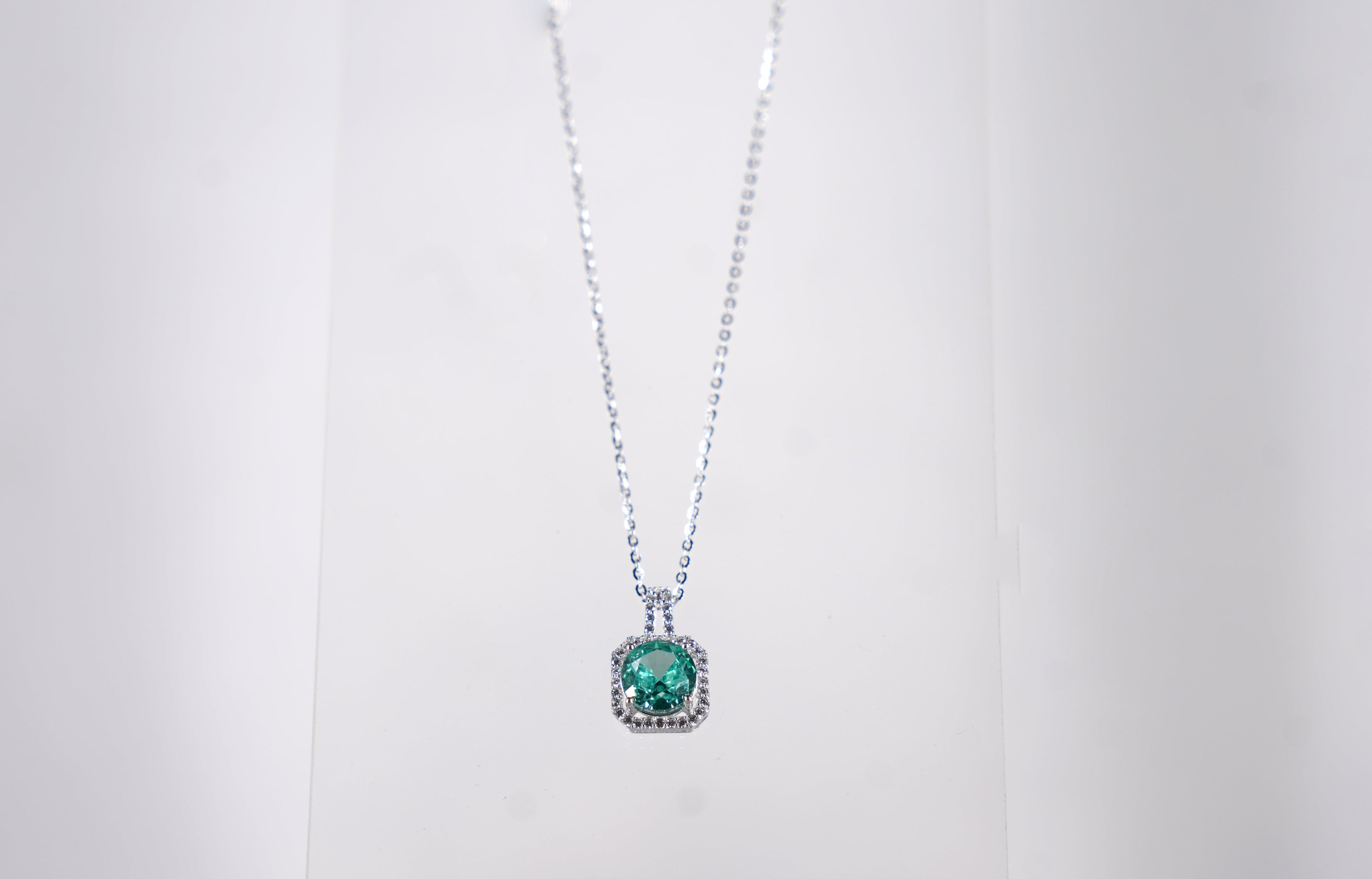 Emerald Halo Pendant Necklace