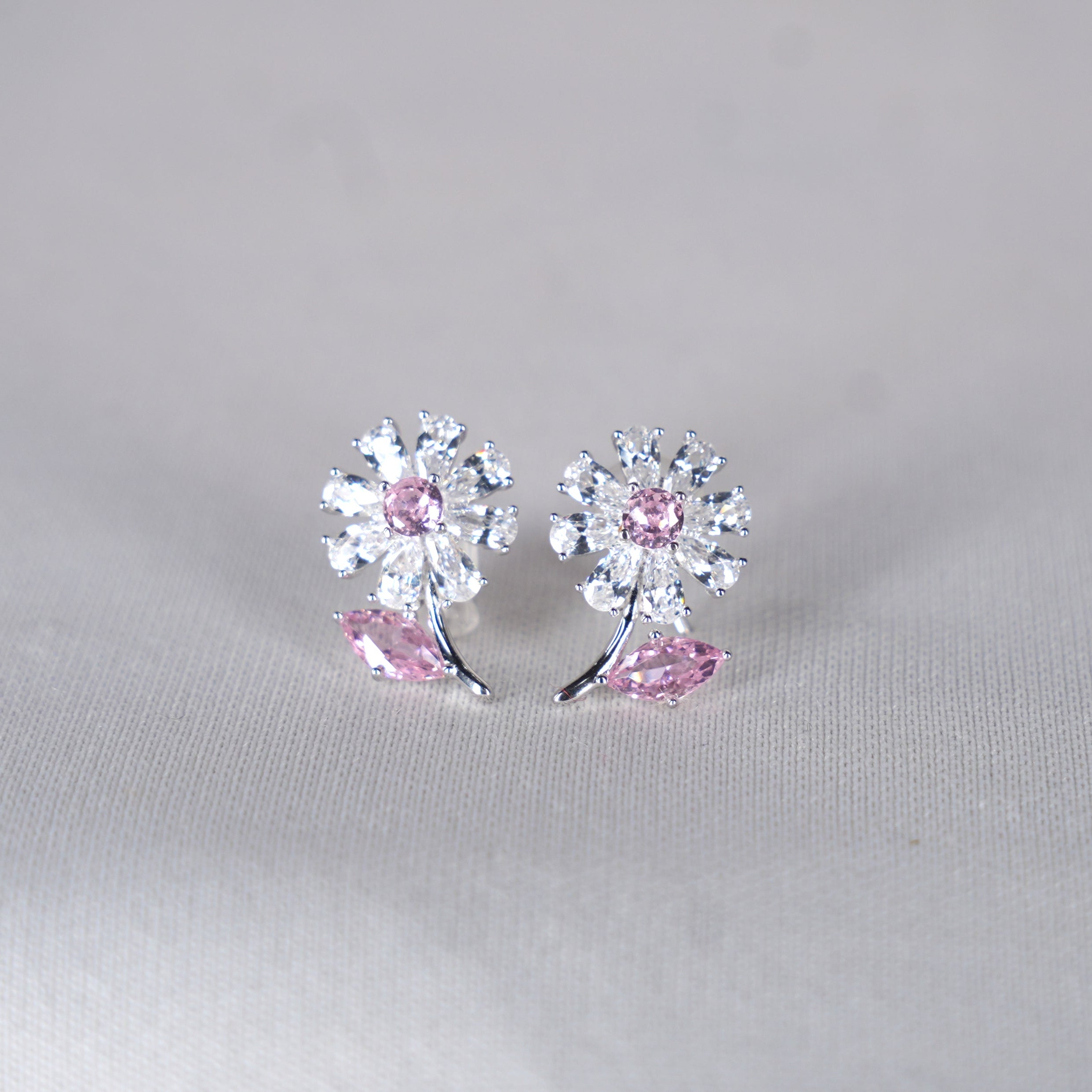 Pink Blossom Flower Stud Earrings